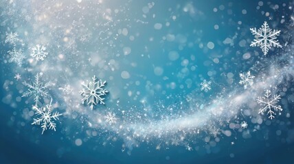 Beautiful Blue and White Winter Wonderland Background with Falling Snowflakes for Holiday Occasions