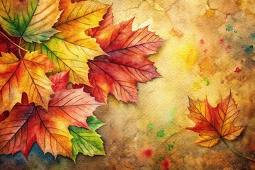 watercolor autumn leaves on textured background