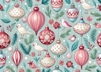 Retro Christmas Ornaments Pattern for Holiday Gift Wrapping and Decor