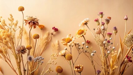 Depth of Field Dried flowers on a beige background Herbarium