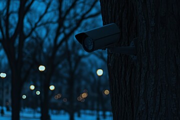 Security Camera on a Tree at Dusk