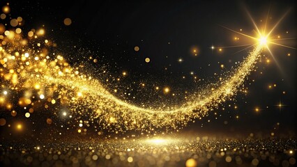 Obraz premium Depth of Field Golden particles flying tail shine glitter awards dust spark abstract on black background