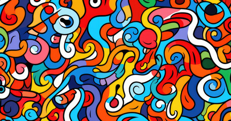 Fototapeta premium A vibrant and abstract composition filled with swirling colors and playful shapes, creating an energetic visual experience.