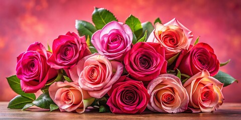 Obraz premium Romantic Roses Bouquet Card for Valentine's Day on Soft Pink Background