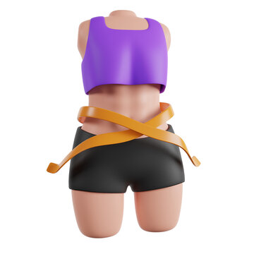Slender athletic female figure or waist with six pack abs 3D render icon 
