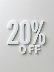 White '20% OFF' Promotional Sign on a White Background