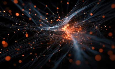 Fototapeta premium Experience a dynamic visualization of a complex network with vibrant connections and particles, illustrating energy and flow in a futuristic digital space.