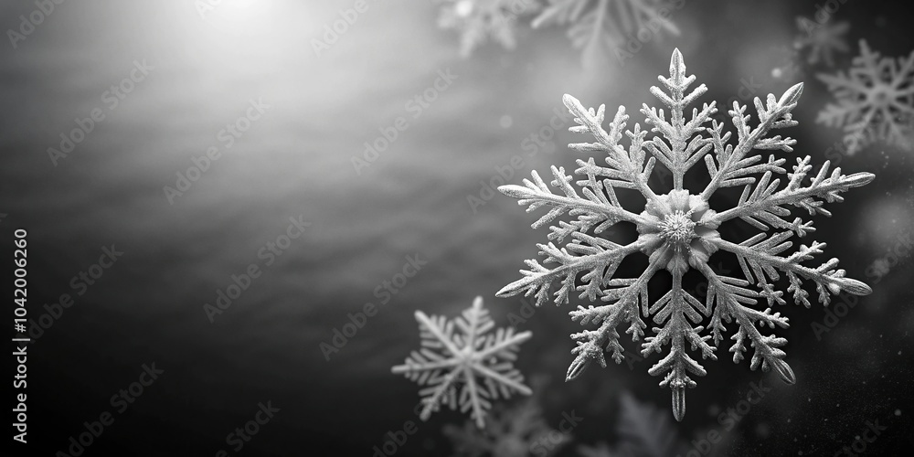 Wall mural tilted angle black and white background with snowflake falling