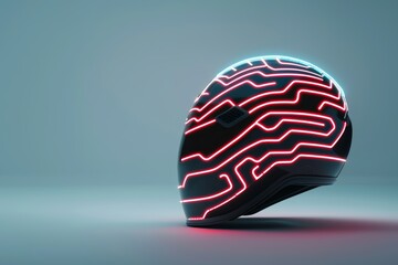 A sci-fi helmet with LED patterns, isolated on white, showing a modern design