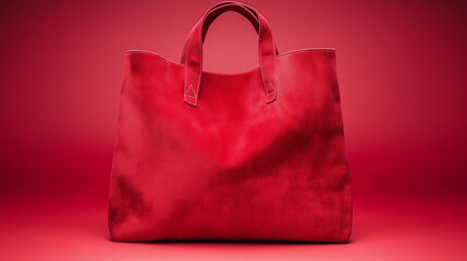 Stylish red tote bag on a vibrant red background.