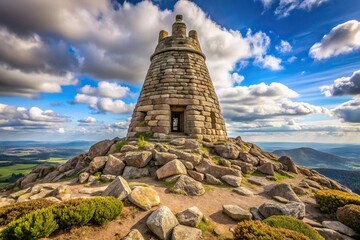 Symmetrical mountain top view of Bennachie in Aberdeenshire, Scotland, UK
