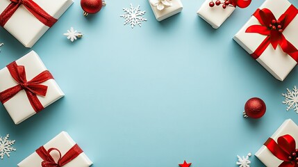 Elegant Christmas Gifts on Blue Background