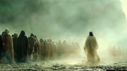 Obraz premium Digital watercolor painting of Jesus Christ raising Lazarus: inspirational biblical scene for religious art and design