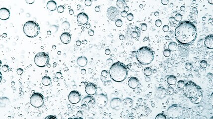 Liquid drops suspended in mid-air, isolated on white, with a transparent, glossy texture