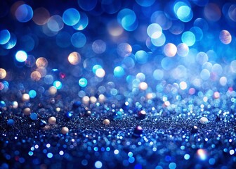 Sapphire Glitter Bokeh Background with Crystal Droplets - Royal Blue Shimmering Sparkle Wallpaper for Enchanting
