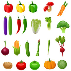 Vegetable icons set. Cartoon set of vegetable vector icons for web design