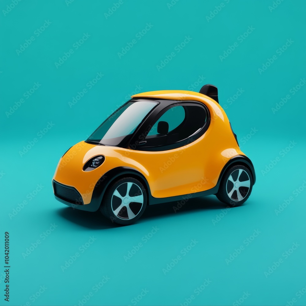 Poster minimalist 3d rendering of a compact city car, highlighting its efficient design and modern features