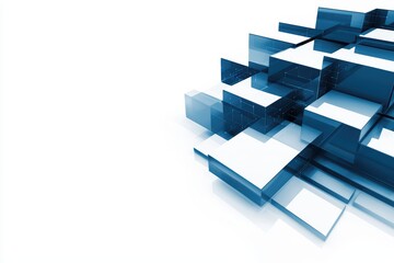 Fototapeta premium Abstract geometric composition with blue transparent cubes on a white background.