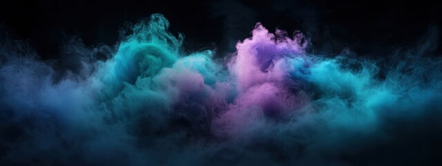 Obraz premium Experience an enchanting blend of colorful neon fog, swirling in hues of blue and green. This vibrant abstract background offers a surreal and mystical atmosphere, perfect for creative projects.