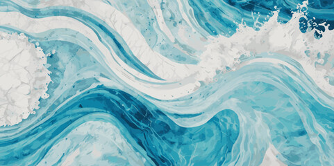 Fototapeta premium Beautiful soft blue sea water, ocean wave background. Soft blue and white hand printed creative marble texture ocean background. 