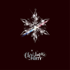 Merry Christmas square visual with a vector crystal snowflake and beautiful festive text on dark red background.