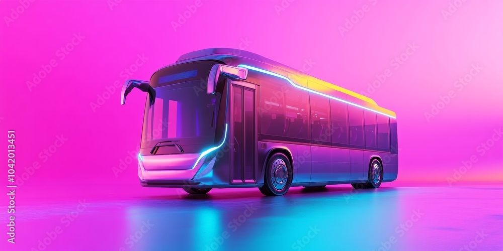 Poster vibrant 3d rendering of a futuristic bus, featuring sleek lines and advanced technology, isolated on