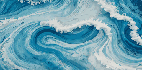 Vector watercolor ocean wave line blue and white background. Ocean sea art with natural template. Seamless soft blue ocean pattern wave water background.