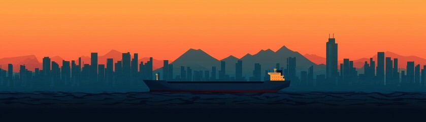 Fototapeta premium Silhouette of urban shipping hubs, shipping urban, urban freight management