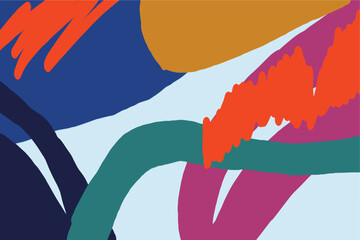 Abstract art banner featuring watercolor leaves branches combined with hand-drawn doodle scribble floral plants.
