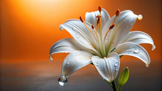 white lily with dew drop and orange accent