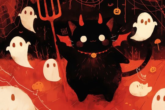 Halloween Cat with Ghosts.