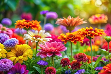 Fototapeta premium Colorful blooming flowers in a tilted angle garden