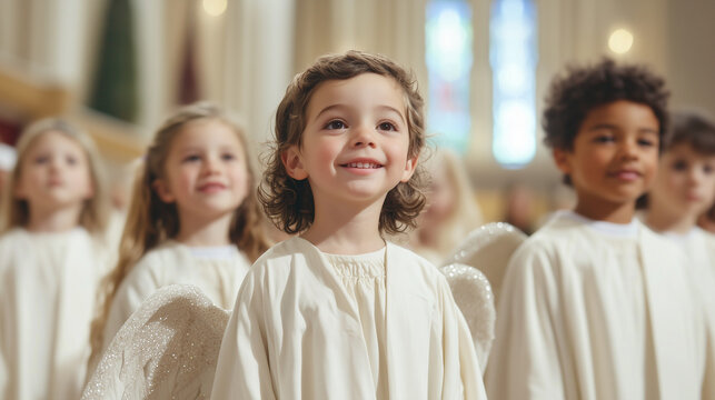 Children Dressed as Angels and Shepherds in Christmas Pageant