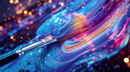 Fototapeta premium Creative Freedom: Vibrant Paintbrush Illustration on Digital Tablet for Modern Visual Design
