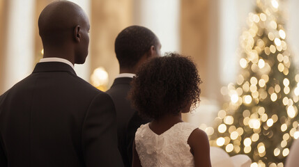Family Attending Christmas Eve Service in Formal Attire