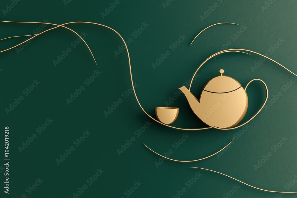 Poster this artwork showcases a simple line drawing of a teapot and cup, set on a calming green background,