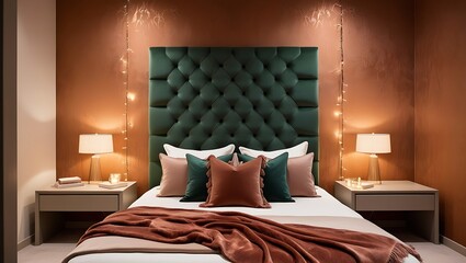Charming bedroom with geometric wallpaper and refined decor elements
