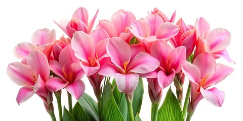 Obraz premium Pink canna lily flowers isolated on white in wide-angle view
