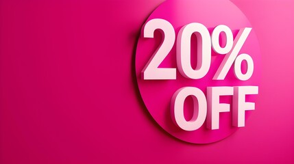 White '20% OFF' Promotional Sign on a Hot Pink Background with Copy Space