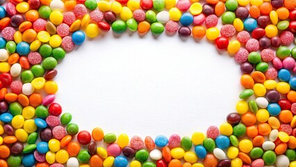 Obraz premium Colorful candy frame on white background aerial view