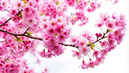 Obraz premium Pink cherry blossom flowers blooming in spring on white background