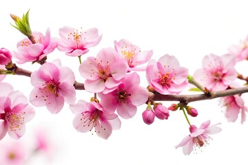 Pink cherry blossom on white background isolated Sakura tree branch Panoramic