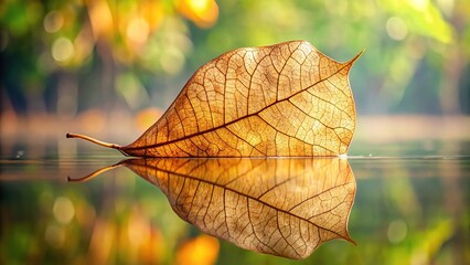 Obraz premium Reflected dry leaf of Ficus religiosa tree in summer