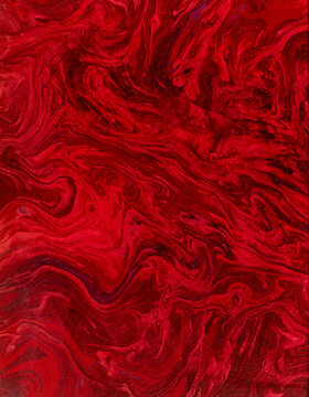 Fantasy pattern in red, marbled pastedown or endpaper from early 20th century book binding made in Paris, France.
