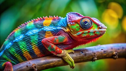 Obraz premium Colorful chameleon resting in natural habitat isolated close-up