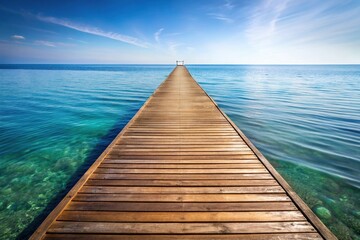Fototapeta premium Wooden jetty extending into sea on white background, high angle view