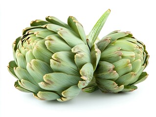 Fototapeta premium Isolated green and purple artichoke flower on white background.