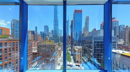 An impressive cityscape showcasing the majestic skyscrapers and architectural marvels of a bustling urban skyline on a clear day