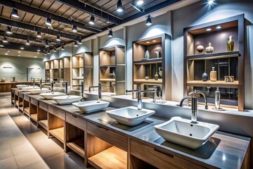 Fototapeta premium Sinks and Faucets in a Plumbing Store - Explore Quality Fixtures and Modern Designs for Your Home Renovation