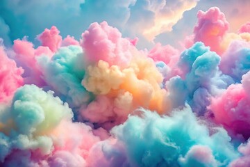 Fototapeta premium Colorful cotton candy clouds in soft pastel color background